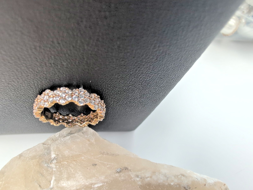 Suzy Levian 925 Gold Plated Sterling Eternity Ring Size 7 White CZ Stones READ